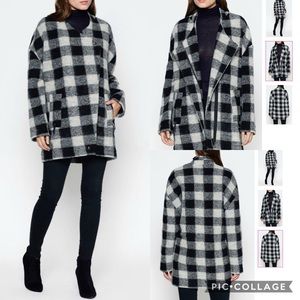 Joie -Cyrene-oversized 3/4 winter jacket black and white buffalo type check.